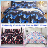 SDIII Colorful Butterfly Queen Fitted Sheet with 2 Pillowcases, Not Including Flat Sheet, Soft Microfiber Cute Fitted Sheets for Kids Boys Girls Teens SDIII