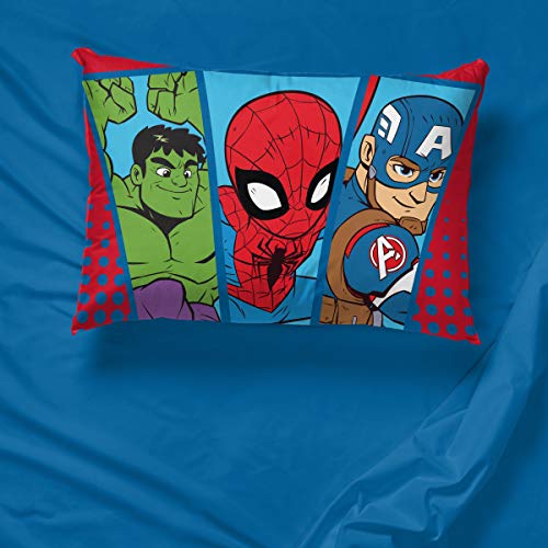 Jay Franco Marvel Super Hero Adventures Double Team 1 Pack Pillowcase - Double-Sided Kids Super Soft Bedding - Features The Avengers Jay Franco