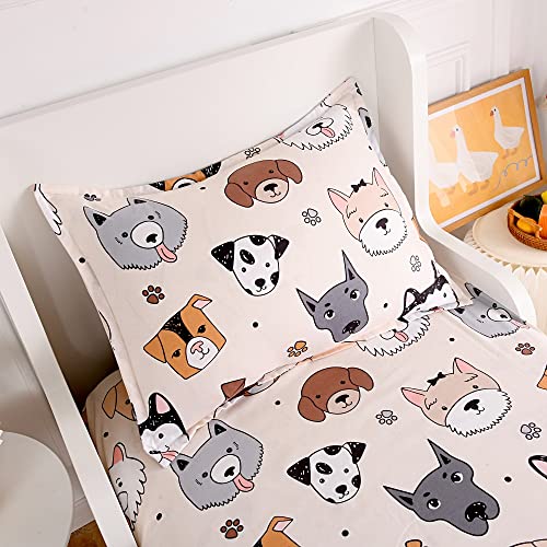 KWLOVER 2PCS Soft Fitted Sheet and Pillowcase Set - Doggy Printed Puppy Pattern Design Sheets for Kids Teens Twin Size Bed KWLOVER