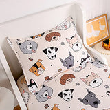 KWLOVER 2PCS Soft Fitted Sheet and Pillowcase Set - Doggy Printed Puppy Pattern Design Sheets for Kids Teens Twin Size Bed KWLOVER