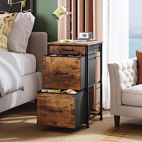 DEVAISE Mobile File Cabinet with 3 Drawers, Printer Stand with Fabric Drawers, Vertical Filing Cabinet fits A4 or Letter Size for Home Office, Rustic Brown Wood Grain Print