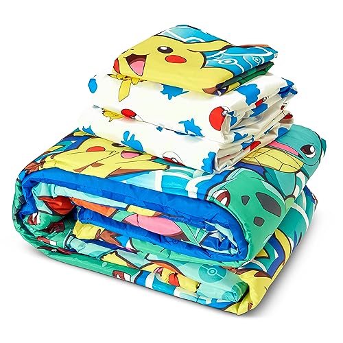 Northwest Twin Bed in a Bag Set – Pokémon First Starters Design – 5-Piece Bedding Set with Comforter, Fitted Sheet, Flat Sheet, Pillowcase, Sham Northwest