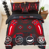 PERFEMET 6-Piece Boys Comforter Set Full Size Game Console Bedding Set for Kids Teen 3D Black and Red Gamepad Gaming Bed in a Bag Matching Sheet Set(Red, Full) PERFEMET
