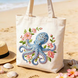 BEUNITONE 4 Pack Beginner Embroidery Kit for Adults, Mysterious Marine Animals Flowers Pre-Stamped Pattern Needlepoint Kits with Hoop & Instruction, Hand Embroidery Kits for Fabric and Home Decor