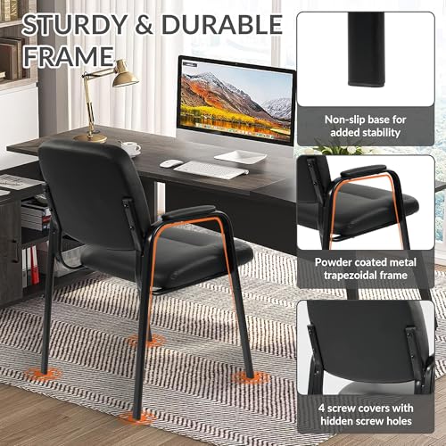 Elevon Waiting Room Chairs No Wheels Set of 4, Leather Stationary Office Reception Guest Chair with Padded Arms for Elderly Desk Conference Room Lobby Table Side Salon Elevon