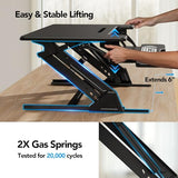 HUANUO 32" Z Shaped Stable Standing Desk Converter, Height Adjustable Sit Stand Up Desk Riser, Dual Monitor and Laptop Workstation with Wide Keyboard Tray, Desk Lifter for Home Office HUANUO