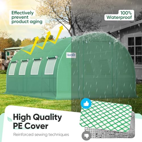 Quictent Premium 20x10x6.6FT Upgraded Greenhouse for Outdoors, Multipurpose Garden Plant with Enhanced Heavy Duty Frame Portable Hoop House, 8 Ventilated Screen Window & 2 Zipper Screen Door, - WoodArtSupply