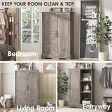 Vabches Farmhouse Dresser Storage Cabinet Chest of Drawer for Bedroom, 5 Drawer Dresser with Sliding Barn Door, 48" Tall Wood Rustic Dresser for Bedroom, Living Room, Entryway, Hallway, Washed Grey Vabches