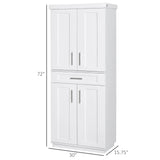 HOMCOM 72" Kitchen Pantry Cabinet, Freestanding Tall Storage Cabinet with 4 Doors, Drawer and 3 Adjustable Shelves for Dining Room, White HOMCOM