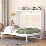Ball & Cast Queen Size Murphy Bed,Hideaway Beds with Dual Piston Metal Folding Mechanism Designed,Wood Wall Cabinets Bedframe w/Slat Support and Storage Platform Top,Hardware Chain,for Apartment,White Ball & Cast