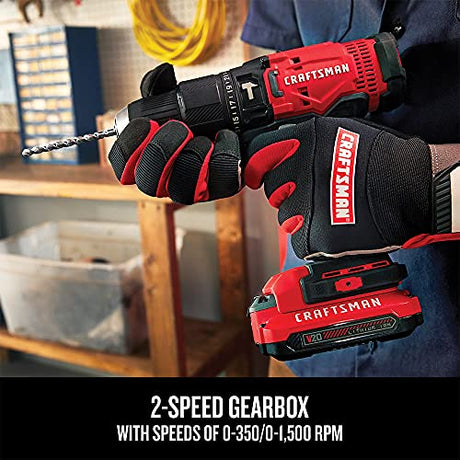 CRAFTSMAN V20 Cordless Hammer Drill Kit, 1/2 inch, 2 Batteries and Charger Included (CMCD711C2) CRAFTSMAN