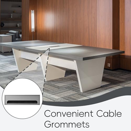 10FT Conference Table with Rectangle Grommet, 2.13" Thickened Desktop, Business Style Wooden Training Table, Modern Seminar Boardroom Table for Office Conference Room SNKBOAT