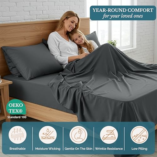 Casa Platino Luxury Bed Sheet Set – Ultra-Soft, Pre-Washed, Cozy and Breathable, 100% Brushed Premium Microfiber with Deep Pockets for a Secure Fit – Twin, Charcoal Casa Platino