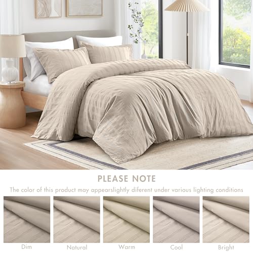 Madison Park Essentials Striped Duvet Cover Set King, Modern Minimalist Bedding Set with Premium Jacquard Stripe, 3 Pieces Duvet Cover Reversible with Zipper Closure & Corner Ties,Neutral Madison Park Essentials
