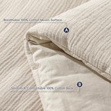 PHF Cotton Muslin Comforter Set Queen – 100% Cotton Cover, Ultra Soft & Breathable, 3PCS Lightweight All-Season Bedding with Polyester Fill, 1 Comforter 90"x90" & 2 Pillow Shams 20"x26", Natural PHF