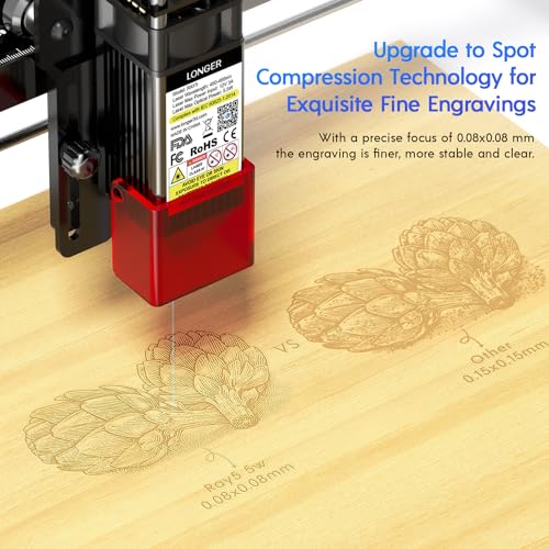 Longer RAY5 5W Laser Engraver with Air Pump, 3.5” Color Touch Screen, App Offline Control, DIY Engraver Tool for Metal/Glass/Wood Engraving Area 15.75"x15.75" Longer