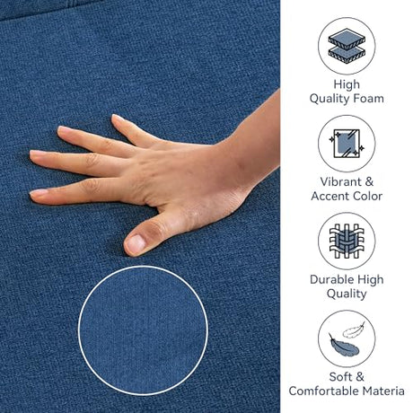 AMICLIBER Futon Sofa Bed,75.8" Linen Fabric Comfy Futon Couch Bed,3 Seater Convertible Sleeper Sofa with Adjustable Backrests,Modern Folding Loveseat for Living Room,Office,Apartment,Bedroom,Blue AMICLIBER