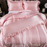 Satin King Comforter Set Silk Like Satin Bedding Set Hotel Soft Polyester Pink Bed Set Luxury Silky Pillow Cover with Quilt Set Ruffle Down Comforter Home Decor Bedding_Dreamer