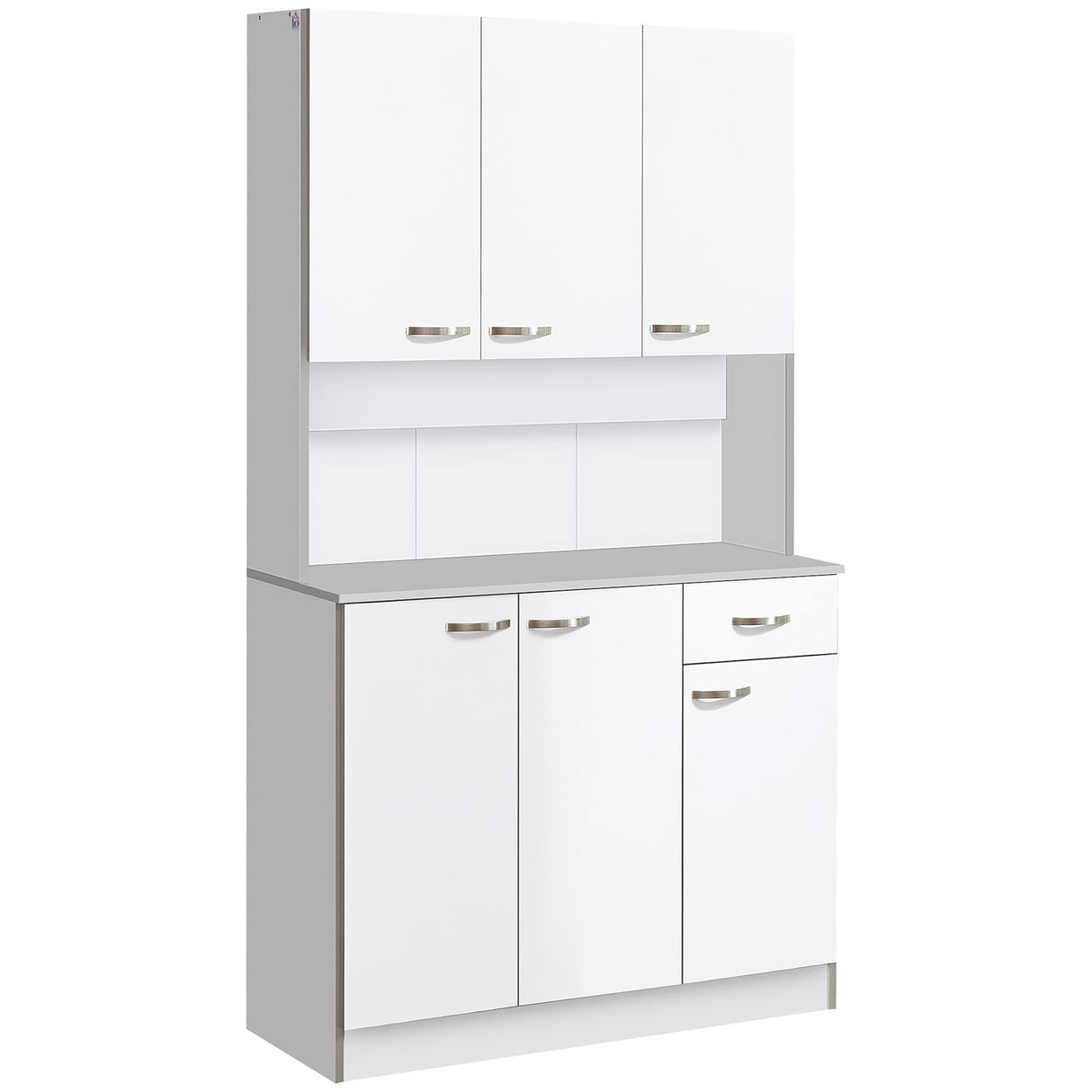 HOMCOM 71" Freestanding Buffet with Hutch, Kitchen Storage Cabinets, Pantry with 6 Doors, 3 Adjustable Shelves, and Drawer for Living Room, White HOMCOM