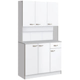 HOMCOM 71" Freestanding Buffet with Hutch, Kitchen Storage Cabinets, Pantry with 6 Doors, 3 Adjustable Shelves, and Drawer for Living Room, White HOMCOM