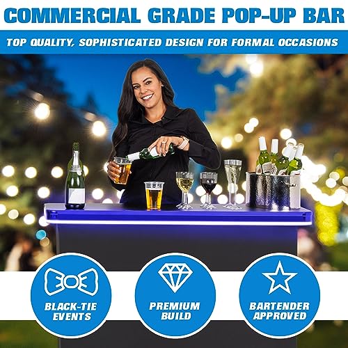 GoPong GoBar PRO Commercial Grade LED Portable Bar Table - Mobile Bartender Station with Skirt & Carry Case - WoodArtSupply