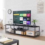 VECELO TV Stand with Power Outlets for Televisions up to 80Inch, 70" Media Entertainment Center with Charging Station 3-Tier Open Storage Shelves with Metal Frame for Living Room/Bedroom，Black VECELO