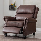 CANMOV Pushback Recliner Chair Faux Leather Armchair Push Back Recliner with Rivet Decoration Single Sofa Accent Chair for Living Room, Reddish Brown CANMOV