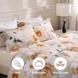 LONAVA Queen Flower 3 Pcs Duvet Cover Set, Breathable Soft Microfiber Biege Lining Comforter Cover with Zipper Closure, and 2 Anti-Pilling, Fade Resistant Pillowcases, Golden Flower LONAVA
