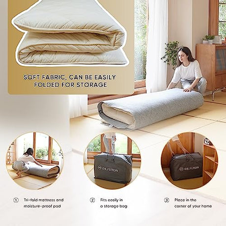 Dr.Futon Japanese Floor Futon Mattress Traditional Cotton Shikibuton Foldable Roll Up Bed Twin Dr.Futon