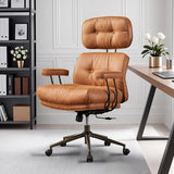 HOOOWOOO Mid-Century Modern Ergonomic Office Chair, Extra Wide Comfy Executive Chair with Lumbar Support, Suede Leather Light Brown HOOOWOOO