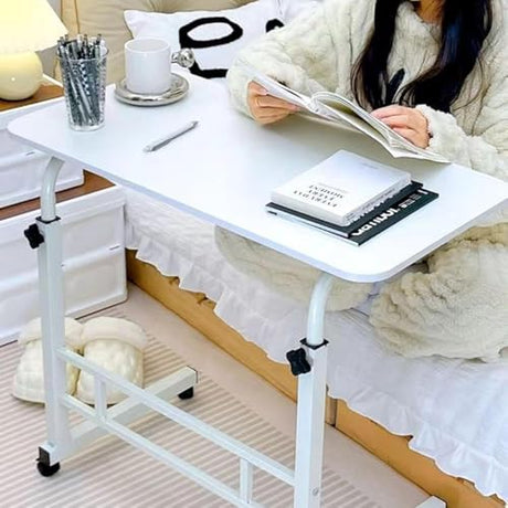 Zanbeel Mobile Standing Desk Adjustable Height for Laptop – Small Rolling Desk & Portable Table on Wheels – Small Standing Table with Wheels for Home Office (White) Zanbeel