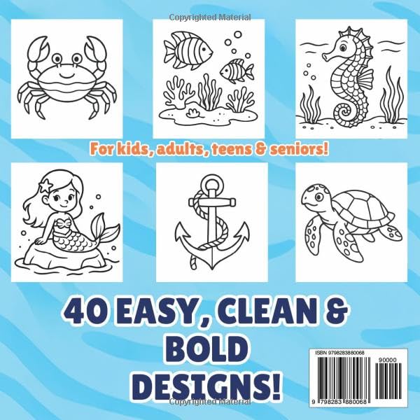 Ocean Life - Bold & Easy Coloring Book for Kids & Adults: 40 Splashy Scenes to Calm Your Mind and Spark Your Joy (Bold & Easy Coloring Books) WoodArtSupply