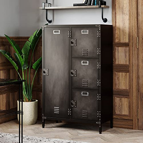 Letaya Metal Locker Storage Cabinet,55" Steel Retro Wardrobe,4 Doors Lockable,Adjustable Feet Organizer Locker for Employees Home Office School Gym (4 Door) Letaya