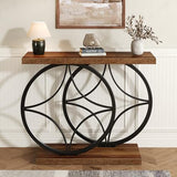 knoworld 39.4" Console Table, Industrial Entryway Table with Anti-Tilt Design, Narrow Wood Accent Sofa Table Behind Couch with Double Circle Base for Entryway, Living Room, Hallway, Foyer knoworld