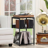 LELELINKY Large Black Record Player Stand, 3 Tier Big End Table with Vinyl Storage Up to 130 Albums, Turntable Stand, Industrial Printer Tables, Modern Side Tables for Living Room, Bedroom, Office LELELINKY