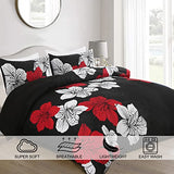 Menghomeus Black Comforter Set Full Red and White Floral Comforter with 2 Pillowcases Modern Bedding Sets Lightweight Boho Bed Set for All Season (1 Comforter, 2 Pillowcases) Menghomeus