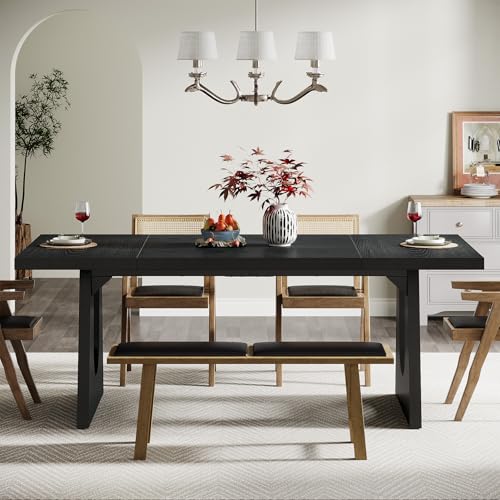 Tribesigns Large Dining Table for 6-8 People, 70.9-Inch Wood Rustic Rectangular Table with Black Wooden Legs, Farmhouse Center Kitchen Table for Dining Room, Living Room, Home Furniture, Black Tribesigns