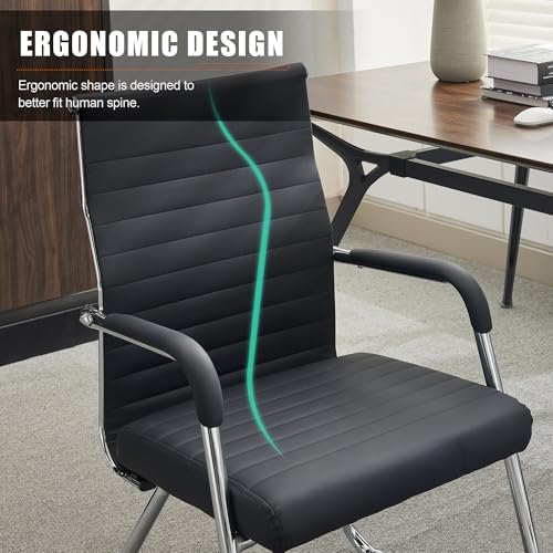 Okeysen Office Guest Chairs Set of 6, Modern Leather Reception Chairs with Mid Back & Sled Base, No-Wheel Desk Chairs for Waiting Room & Conference Room