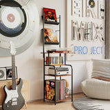 Homsorout Record Player Stand with Vinyl Storage - 6-Tier Turntable Table with Adjustable Feet, Metal & Wood Cabinet - Console Organizer Display Shelf for Living Room, Apartment Homsorout