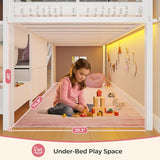 ADORNEVE Low Loft Bed Twin Size with Bookshelf, Reading Nook, LED Kids Loft Bed with 3 Drawers, Under-Bed Play Space, House Loft Beds with Safety Guardrail, Inclined Ladde & Play Curtain, White ADORNEVE