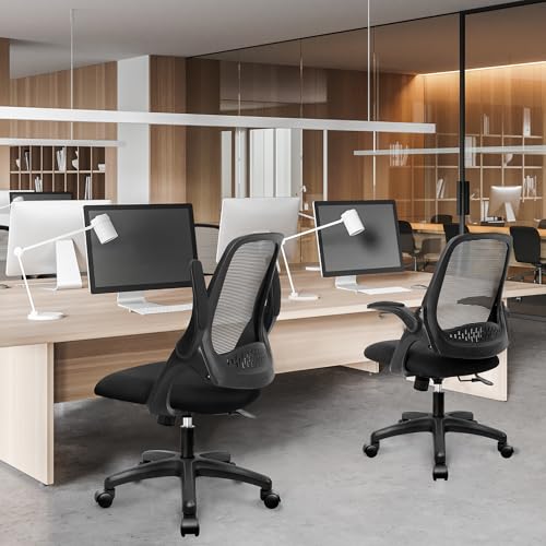 NEO CHAIR Office Desk Computer Gaming Ergonomic Chair with Lumbar Back Support Adjustable Height Swivel Wheels Flip-up Arms Mesh Chair for Home or Office (Black) NEO CHAIR