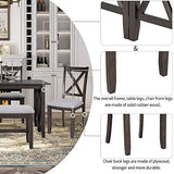 6 Pieces Dining Table Set with Bench, Wood Rectangle Table, 4 Chairs and Bench with Cushion, Kitchen Table Chairs Set for 6 Persons (Espresso) Merax