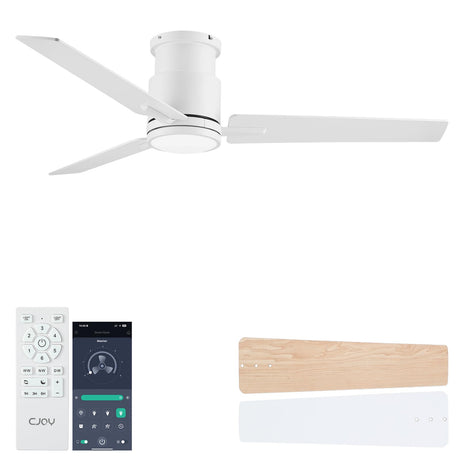 CJOY Ceiling Fan with Lights, 48 Inch Low Profile Ceiling Fans with Light and Remote, Reversible DC, Flush Mount, 3CCT，Dimmable, Modern Indoor/Outdoor Design for Bedroom, Living Room, Patio, Kitchen CJOY