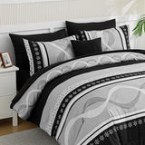 Anibedding Black Comforter Set Queen Size,8 Pieces Boho Bed in a Bag Patchwork Striped Comforter Set, Soft Microfiber Bedding Set for All Season(90"×90") Anibedding