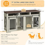 71'' Double Dog Crate Furniture – Furniture-Style Kennel with Removable Divider, Sliding Barn Door & 3 Drawers | Doubles As a TV Stand, Ideal for Large Dogs or 2 Medium Breeds (White + Walnut Finish) Loumernhant