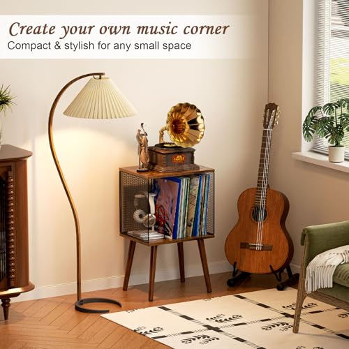 X-cosrack Record Player Stand with Storage up to 100 Albums, Vinyl Record Holder with Adjustable Divider, Retro Record Player Table Turntable Stand, Book/LP Vinyl Shelf End Table for Living Room X-cosrack