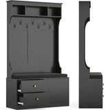 Soohow Hall Tree with Bench and Shoe Storage, Mud Room Bench with Storage and Seating, Hall Tree with Shoe Storage with 7 Hooks, 6-in-1 Farmhouse Hall Tree with Bench for Entryway, 70.9", Black Soohow