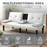 AnoYishev Futon Sofa Bed PU Leather Modern Convertible Futon Couch with Removable Armrests, Cup Holders, Loveseat Sleeper Sofa Bed for Living Room, Apartment, Small Spaces (White) AnoYishev