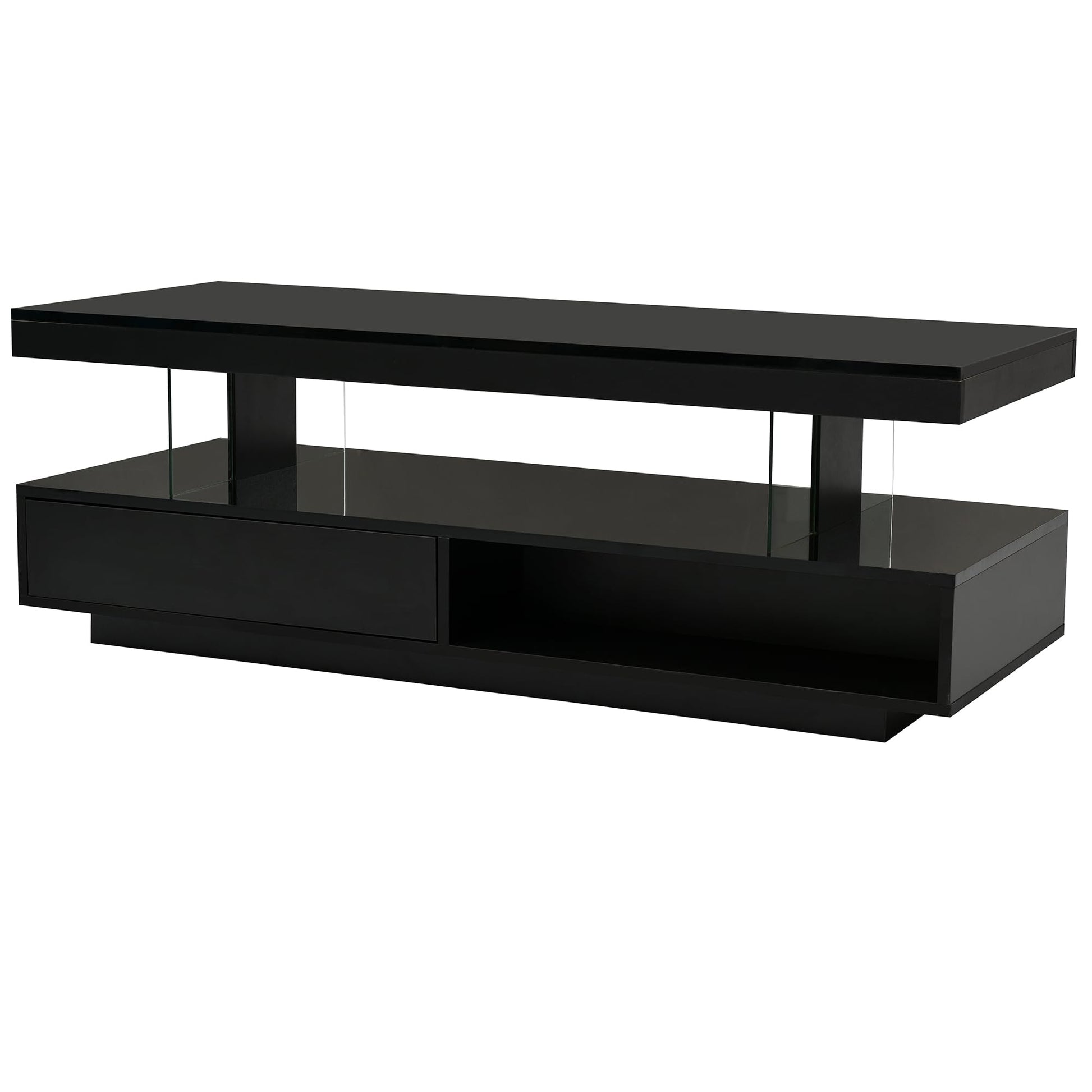 Merax Modern Center Coffee Table with 2 Storage Drawers, Display Shelves, and LED Lights, Accent Furniture for Living Room, 51.2" Length, Black - WoodArtSupply