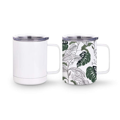 PYD Life Sublimation Mugs Stainless Steel Coffee Tumbler Double Wall 10 OZ White Sublimation Blanks Coffee Mugs with Handle and Lid for Cricut Mug Press Machine Sublimation Print 4 Pack